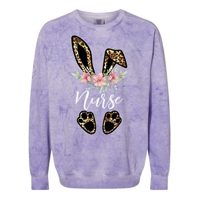 Leopard Bunny Nurse Happy Easter Day Nurse Life Gift Colorblast Crewneck Sweatshirt