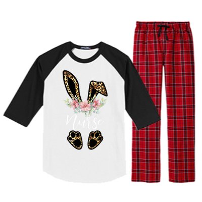 Leopard Bunny Nurse Happy Easter Day Nurse Life Gift Raglan Sleeve Pajama Set