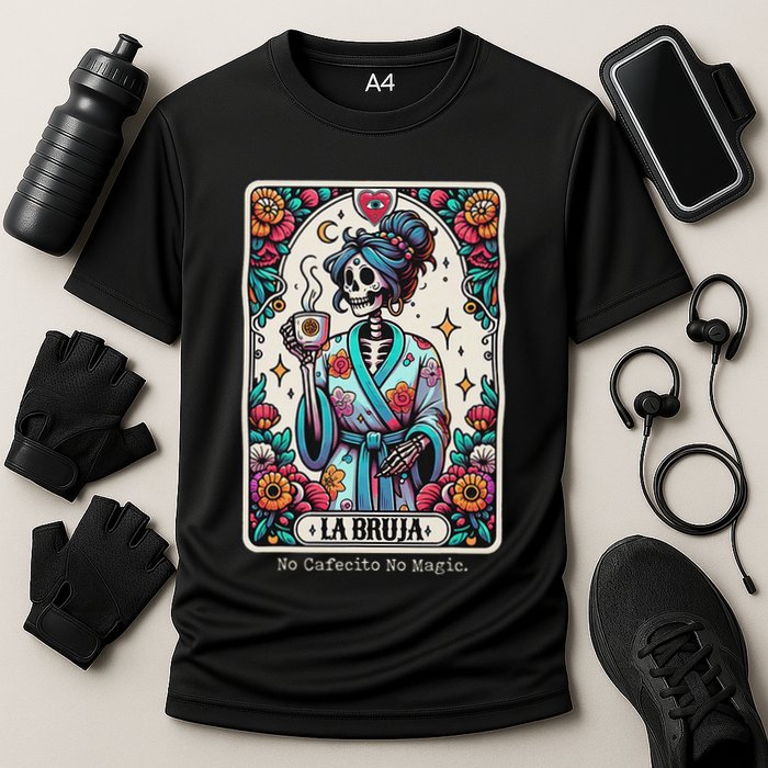 La Bruja No Cafecito No Magic Skeleton Cooling Performance Crew T-Shirt