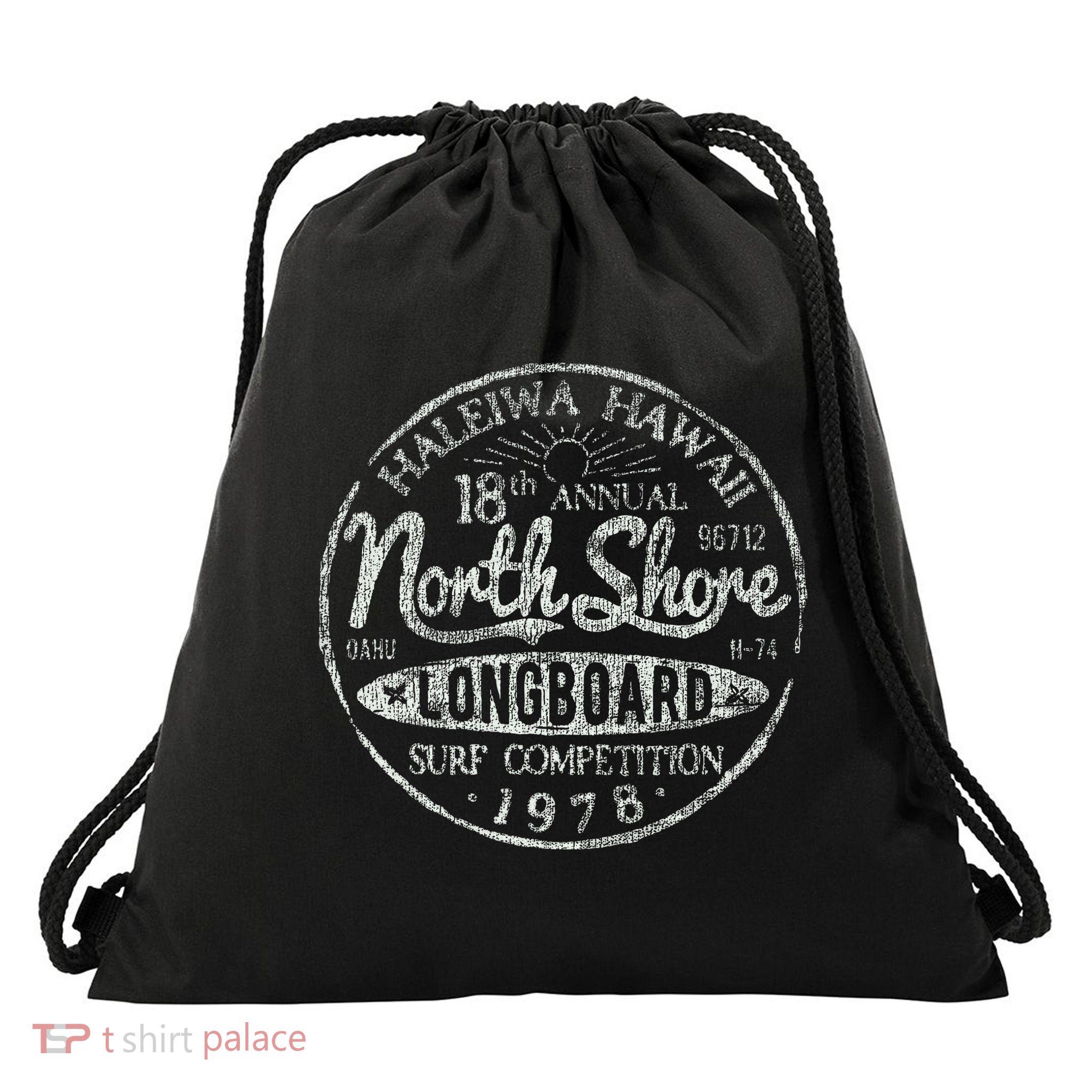 Long Board North Shore Surf Hawaii Beach Drawstring Bag