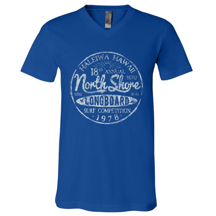 Long Board North Shore Surf Hawaii Beach V-Neck T-Shirt