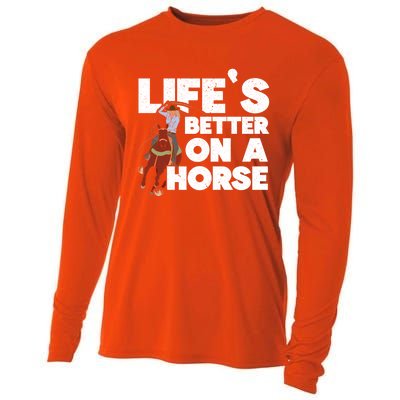 Life's Better On A Horse Horseback Riding Equestrian Gift Cooling Performance Long Sleeve Crew