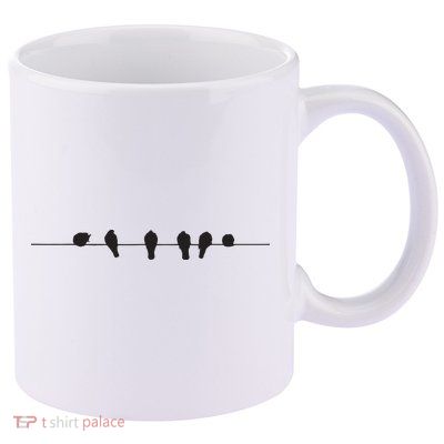 Little Birds On The Cable Wire 11oz C Handle Ceramic Mug