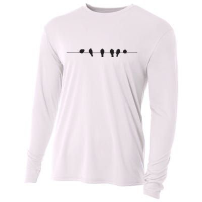 Little Birds On The Cable Wire Cooling Performance Long Sleeve Crew
