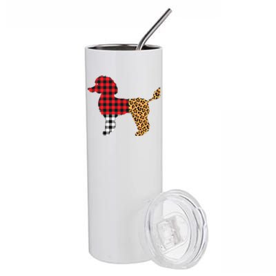 Leopard Buffalo Plaid Poodle Dog Lover Valentine's Day Gift Stainless Steel Tumbler