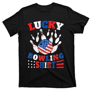 Lucky Bowling Patriotic American Flag 4th July Bowler T-Shirt