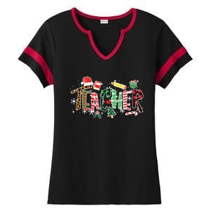 Leopard Buffalo Plaid Teacher Christmas School Xmas Women Ladies Halftime Notch Neck Tee