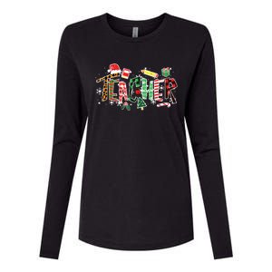 Leopard Buffalo Plaid Teacher Christmas School Xmas Women Womens Cotton Relaxed Long Sleeve T-Shirt