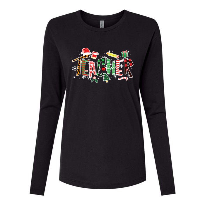 Leopard Buffalo Plaid Teacher Christmas School Xmas Women Womens Cotton Relaxed Long Sleeve T-Shirt