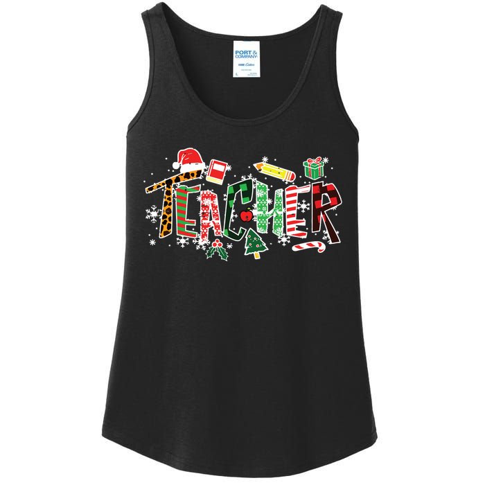 Leopard Buffalo Plaid Teacher Christmas School Xmas Women Ladies Essential Tank