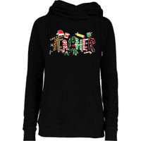 Leopard Buffalo Plaid Teacher Christmas School Xmas Women Womens Funnel Neck Pullover Hood