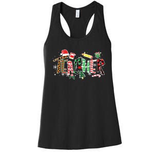 Leopard Buffalo Plaid Teacher Christmas School Xmas Women Women's Racerback Tank