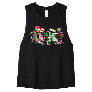 Leopard Buffalo Plaid Teacher Christmas School Xmas Women Women's Racerback Cropped Tank