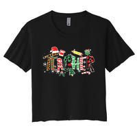 Leopard Buffalo Plaid Teacher Christmas School Xmas Women Women's Crop Top Tee