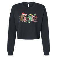 Leopard Buffalo Plaid Teacher Christmas School Xmas Women Cropped Pullover Crew