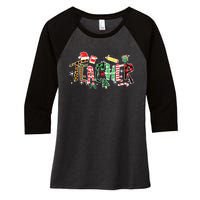 Leopard Buffalo Plaid Teacher Christmas School Xmas Women Women's Tri-Blend 3/4-Sleeve Raglan Shirt