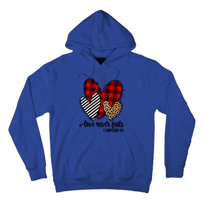 Leopard Buffalo Plaid Hearts Love Never Fails Valentines Day Gift Hoodie