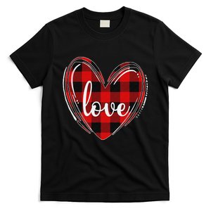 Leopard Buffalo Plaid Love Heart Valentines Day T-Shirt