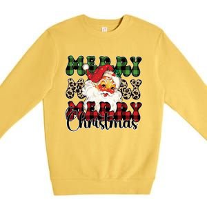 Leopard Buffalo Plaid Merry Christmas Retro Face Santa Xmas Gift Premium Crewneck Sweatshirt