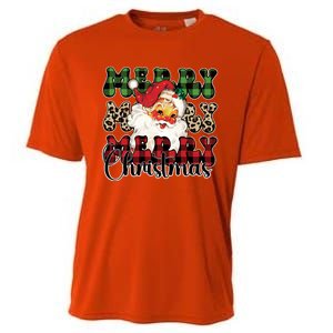 Leopard Buffalo Plaid Merry Christmas Retro Face Santa Xmas Gift Cooling Performance Crew T-Shirt