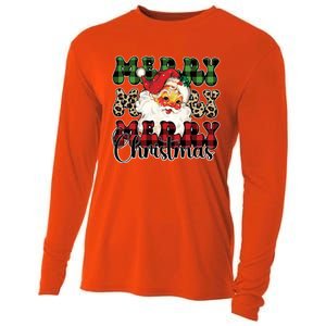 Leopard Buffalo Plaid Merry Christmas Retro Face Santa Xmas Gift Cooling Performance Long Sleeve Crew