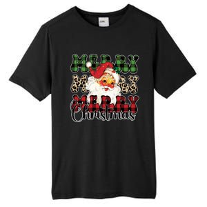 Leopard Buffalo Plaid Merry Christmas Retro Face Santa Xmas Gift Tall Fusion ChromaSoft Performance T-Shirt