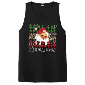 Leopard Buffalo Plaid Merry Christmas Retro Face Santa Xmas Gift PosiCharge Competitor Tank