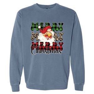 Leopard Buffalo Plaid Merry Christmas Retro Face Santa Xmas Gift Garment-Dyed Sweatshirt