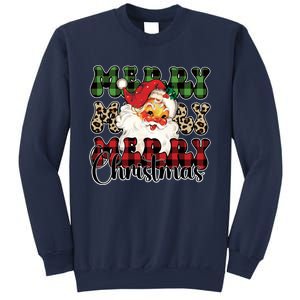 Leopard Buffalo Plaid Merry Christmas Retro Face Santa Xmas Gift Sweatshirt