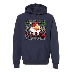 Leopard Buffalo Plaid Merry Christmas Retro Face Santa Xmas Gift Premium Hoodie