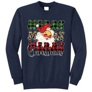 Leopard Buffalo Plaid Merry Christmas Retro Face Santa Xmas Gift Tall Sweatshirt