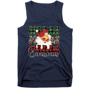 Leopard Buffalo Plaid Merry Christmas Retro Face Santa Xmas Gift Tank Top