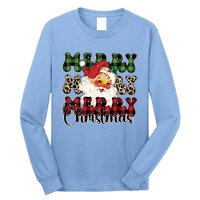 Leopard Buffalo Plaid Merry Christmas Retro Face Santa Xmas Gift Long Sleeve Shirt