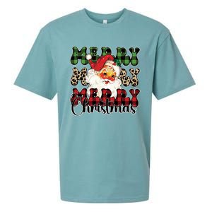 Leopard Buffalo Plaid Merry Christmas Retro Face Santa Xmas Gift Sueded Cloud Jersey T-Shirt