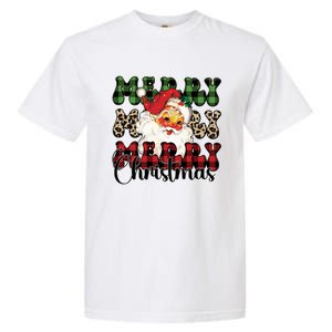 Leopard Buffalo Plaid Merry Christmas Retro Face Santa Xmas Gift Garment-Dyed Heavyweight T-Shirt