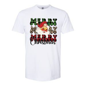 Leopard Buffalo Plaid Merry Christmas Retro Face Santa Xmas Gift Softstyle CVC T-Shirt