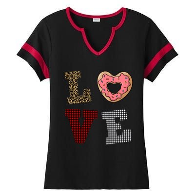 Leopard Buffalo Plaid Donut Lover Valentine's Day Gift Gift Ladies Halftime Notch Neck Tee