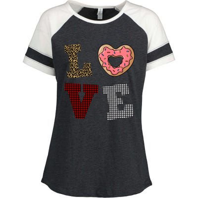 Leopard Buffalo Plaid Donut Lover Valentine's Day Gift Gift Enza Ladies Jersey Colorblock Tee