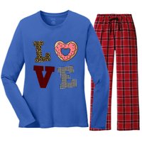 Leopard Buffalo Plaid Donut Lover Valentine's Day Gift Gift Women's Long Sleeve Flannel Pajama Set 