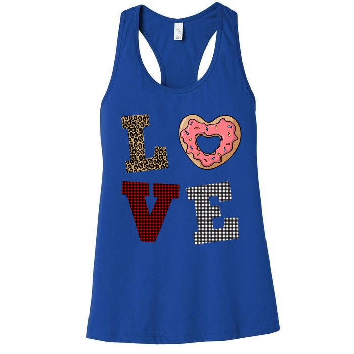 Leopard Buffalo Plaid Donut Lover Valentine's Day Gift Gift Women's Racerback Tank