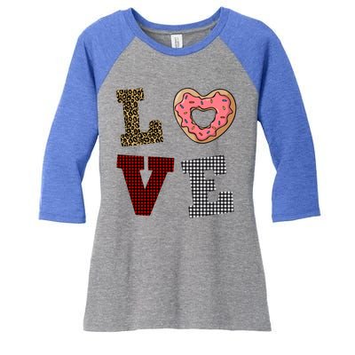 Leopard Buffalo Plaid Donut Lover Valentine's Day Gift Gift Women's Tri-Blend 3/4-Sleeve Raglan Shirt