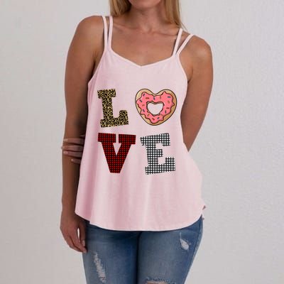 Leopard Buffalo Plaid Donut Lover Valentine's Day Gift Gift Women's Strappy Tank