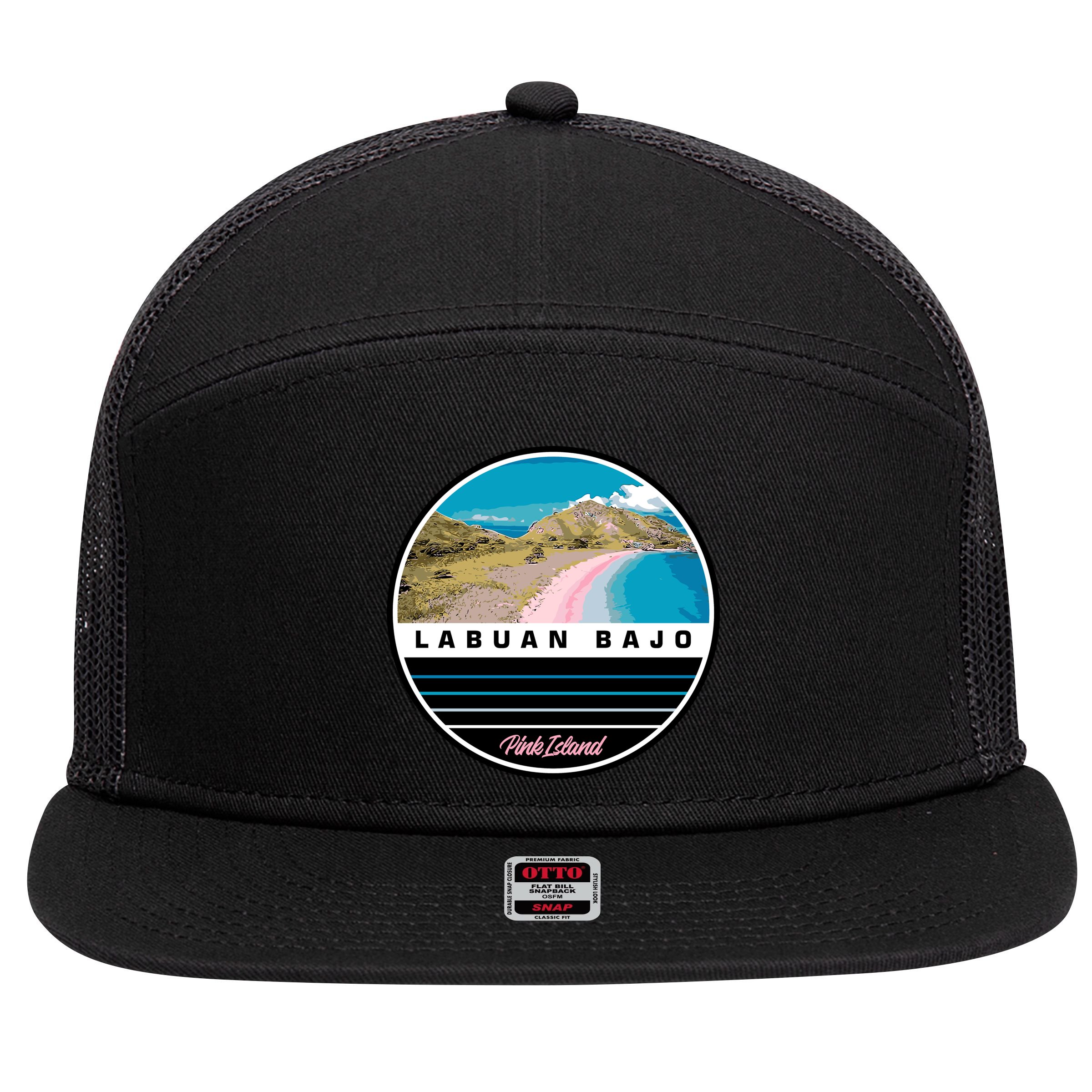 Labuan Bajo Pink Island 7 Panel Mesh Trucker Snapback Hat