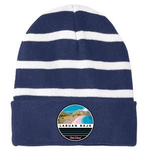 Labuan Bajo Pink Island Striped Beanie with Solid Band