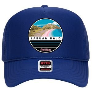 Labuan Bajo Pink Island High Crown Mesh Back Trucker Hat