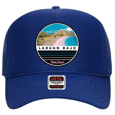 Labuan Bajo Pink Island High Crown Mesh Back Trucker Hat