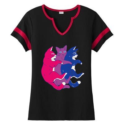 Lgbtq Bisexual Pride Flag Cats Pile Bisexual Ladies Halftime Notch Neck Tee