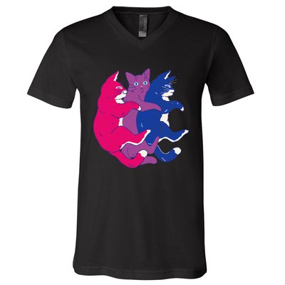 Lgbtq Bisexual Pride Flag Cats Pile Bisexual V-Neck T-Shirt