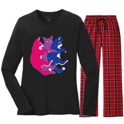 Lgbtq Bisexual Pride Flag Cats Pile Bisexual Women's Long Sleeve Flannel Pajama Set 