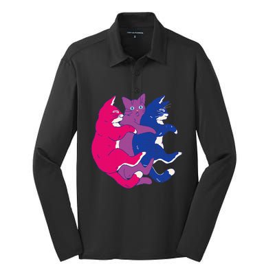 Lgbtq Bisexual Pride Flag Cats Pile Bisexual Silk Touch Performance Long Sleeve Polo